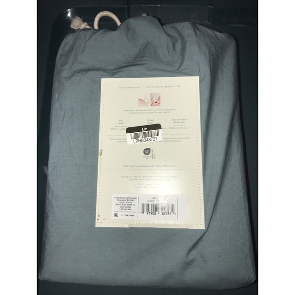 Casaluna Supima Percale Sheet Set Full Size‎ Teal Green 250 Thread Count
